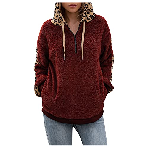 Womens Sherpa Long Sleeve 1/31 Zipper Hoodies Cozy Oversized Fluffy Fleece Sweatshirt Plush Leopard Print Outwear Jacket Wine - - - amazon.com/dp/B09JP9VQZZ?… AffLink