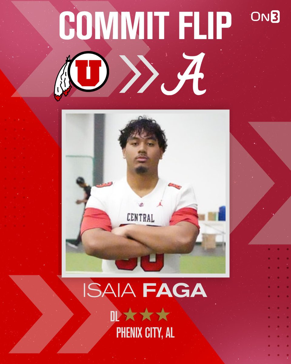 🚨NEW🚨 2024 DL Isaia Faga has flipped his commitment from Utah to Alabama🐘 More from @AndrewJBone: on3.com/teams/alabama-…