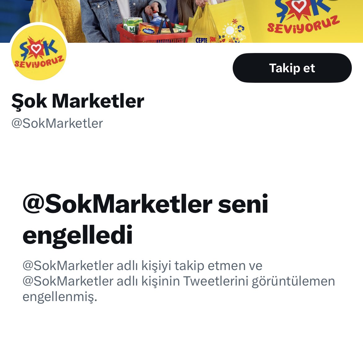 Ülker grubuna ait tüm firmalar yayınlarımızdan rahatsız olup sistematik olarak hesaplarımızı engellediği için bu rezilliklerini göremiyorlar.
Kendilerine iletir misiniz?
<a href="/SokMarketlerMH/">Şok Müşteri Hizmetleri</a> 
<a href="/SokMarketler/">Şok Marketler</a>