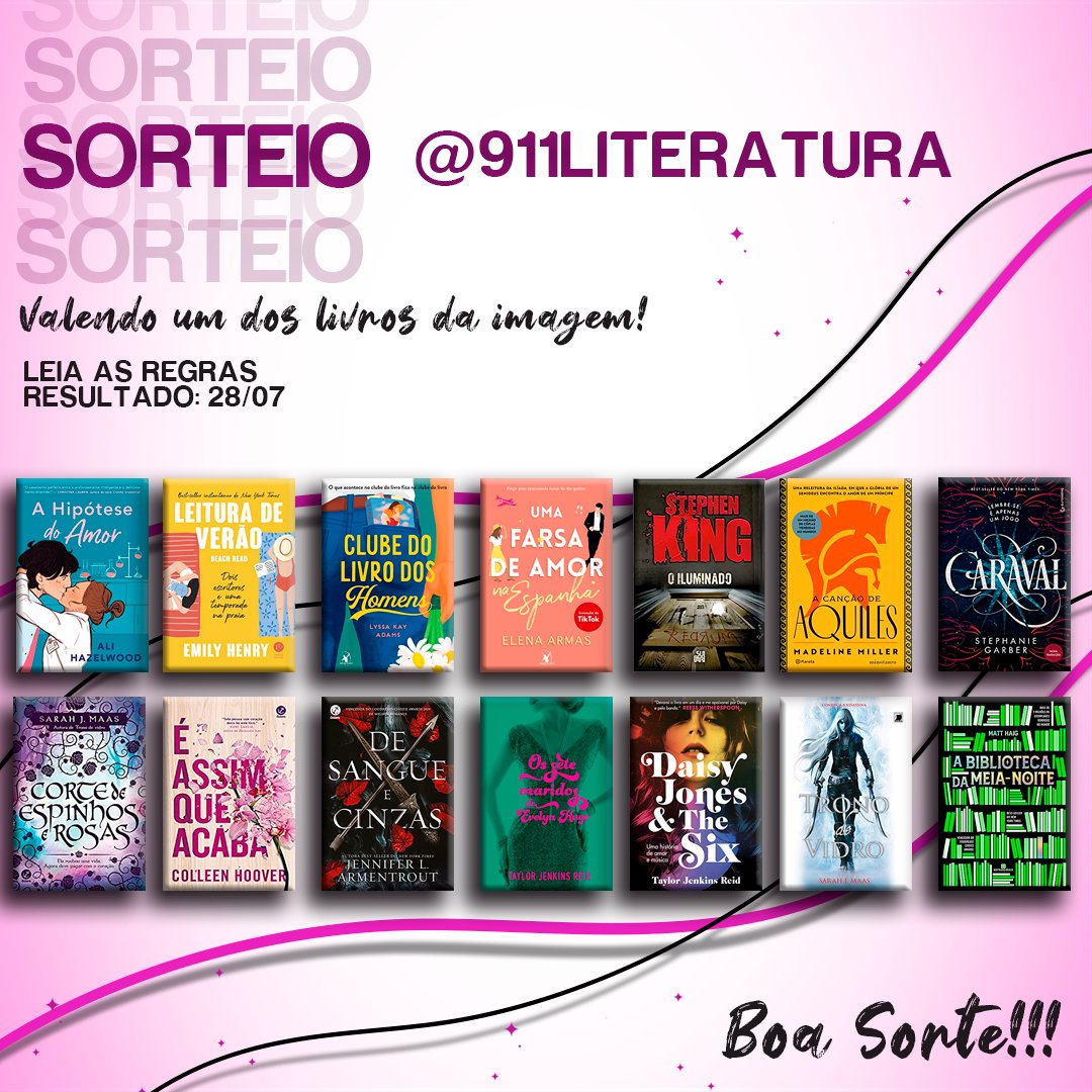 911Literatura's tweet photo. 🚨📖 SORTEIO 

💰 valendo um dos itens da imagem ou um livro de até R$ 40.

📌 Regras:
- seguir @911Literatura
- dar RT e curtir esse tweet

⚠️ Resultado 28/07/2023. https://t.co/xh4PareaLd