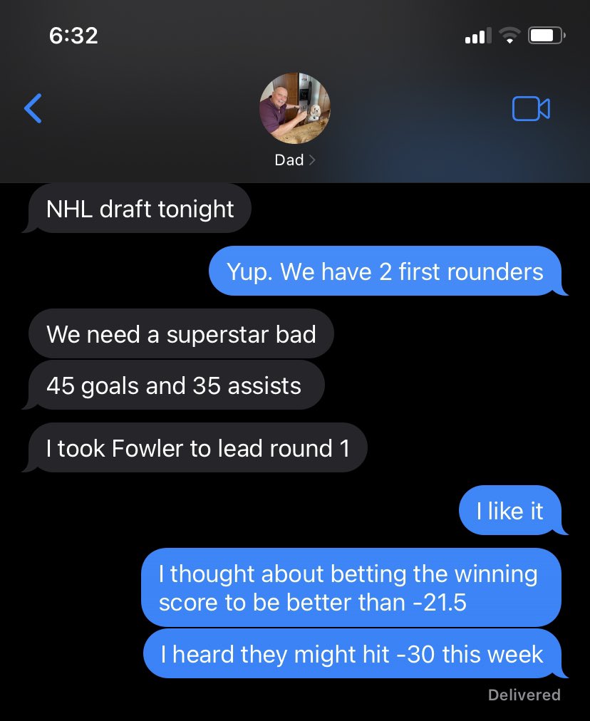 DadBets1's tweet photo. Dad likes Rickie as 1st round leader.

He’s also tailing me on the winning score to be under 266.5 shots. (-21.5)

He also wants a superstar in the wings lineup. https://t.co/QbldmJOSjO