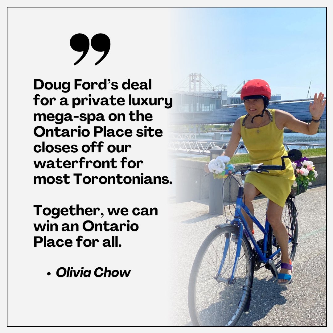 Wonderful to have Mayor-Elect @oliviachow on the side of the people, standing up for an Ontario Place for all! #topoli