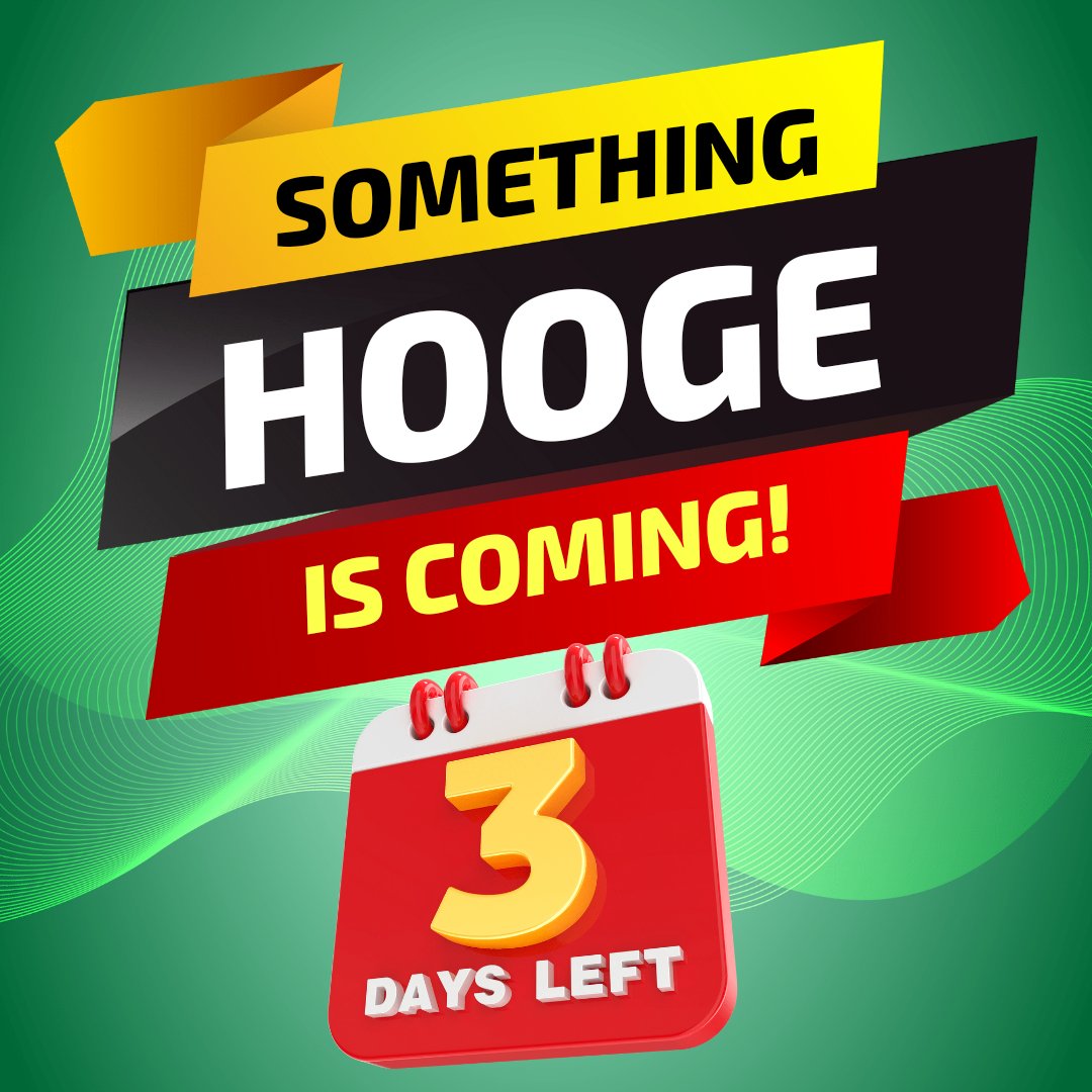 3 days to go🔥🔥🔥

SOMETHING HOOGE is almost landing!

Worried about content creation?

Seeking to grow your social media platforms?

Needing an appealing, highly responsive website for your brand?

Put your mind at rest! SOMETHING HOOGE is coming to the rescue!
#3daystogo
