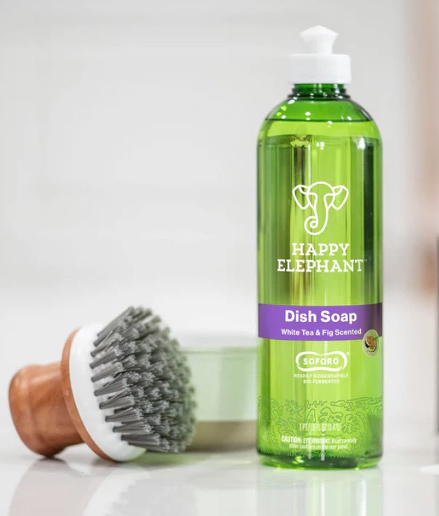 What's different about Happy Elephant dish soap? The secret lies in biodegradable Soforo! This cleaning compound is made from organic material and decomposes into carbon dioxide and water. This means that Soforo is safe on our water supply! 💧👍