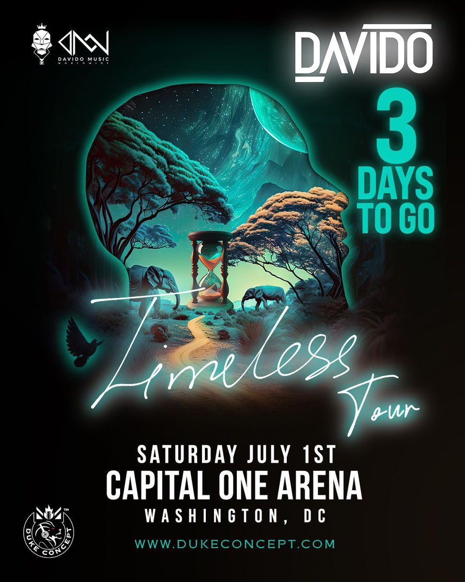 dukeconcept's tweet photo. 🎟️LOW TICKET ALERT 🚨
3 days to go !!! Tickets are selling fast!!! Get tickets now!!
@davido “Timeless Tour” Live in Washington, DC
📆 SATURDAY JULY 1st
🏟️ CAPITAL ONE ARENA
⏰ DOORS 7PM
🎫 https://t.co/t3vMC1pIWh
@dukeconcept
#Dukeconcept #Davido #TimelessTour #Timeless https://t.co/NikbP0gzDs