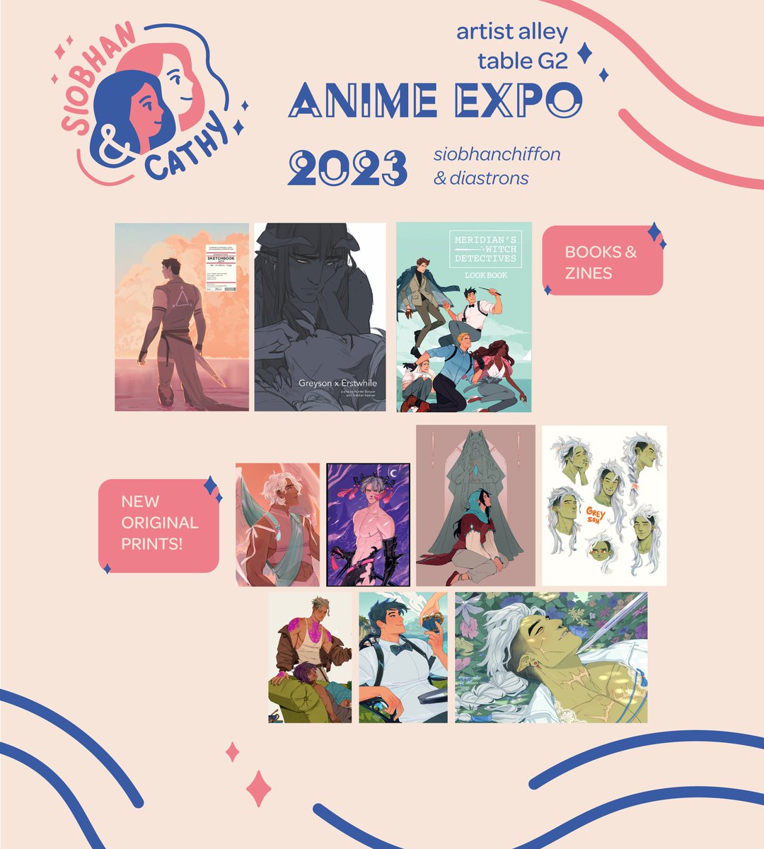 🩷 Mine and Cathy's catalogue for Anime Expo 2023!! You can find us at table G2 in artist alley, right near the entrance. 💙 #AX2023 #AX2023ArtistAlley