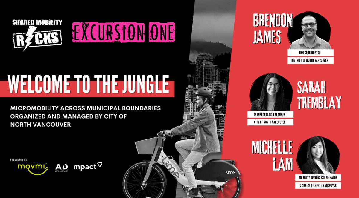 #SharedMobilityRocks 2023 - 'Welcome To The Jungle' Excursion! 🚲 🎶

During this #excursion, Sarah Tremblay and Michelle Lam will take participants on a shared #ebike ride across 3 municipalities on the #SpiritTrail.

Grab your #SMR2023 tickets here: eventbrite.ca/e/shared-mobil…