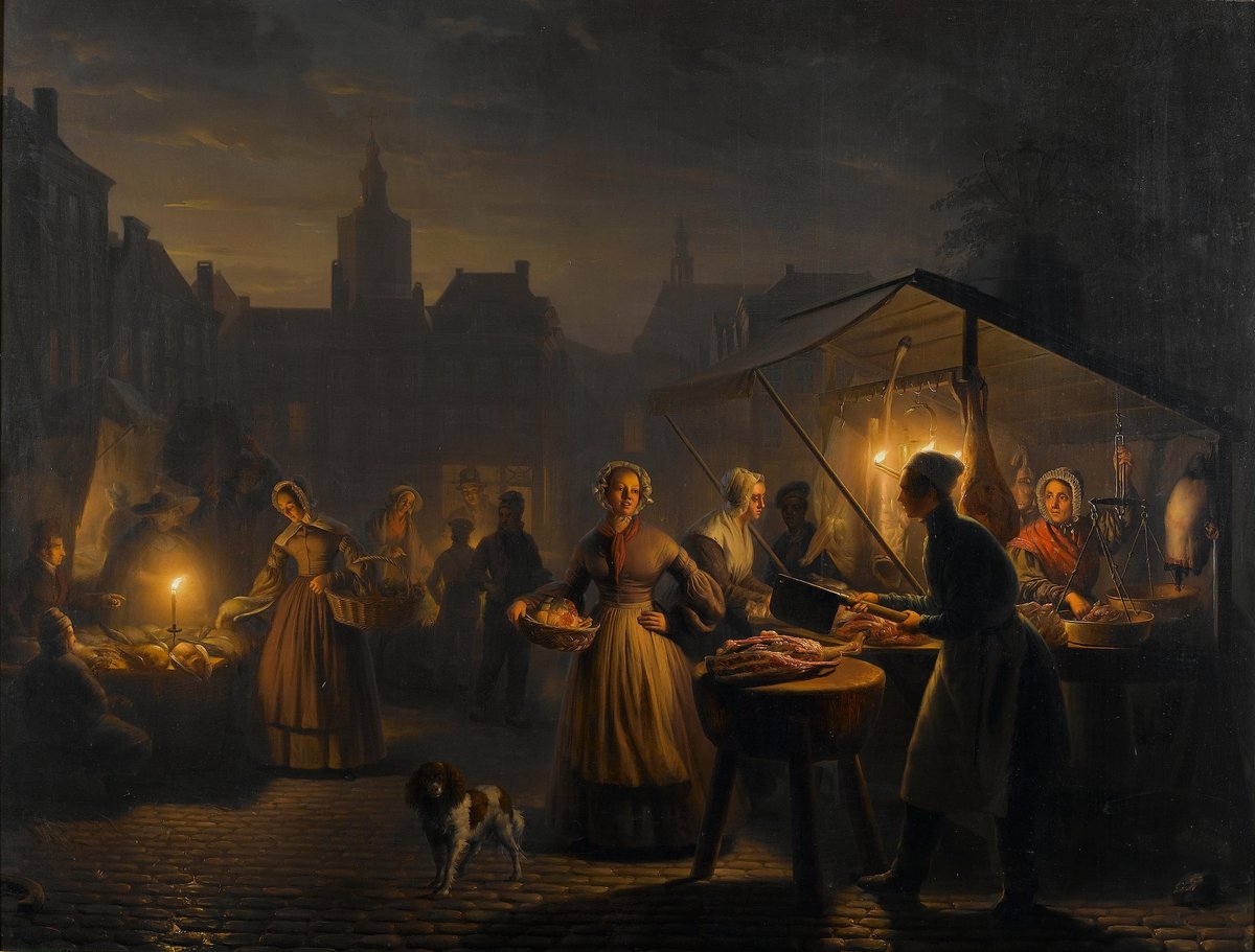 Petrus van Schendel's genial candlelit night market paintings 🖤