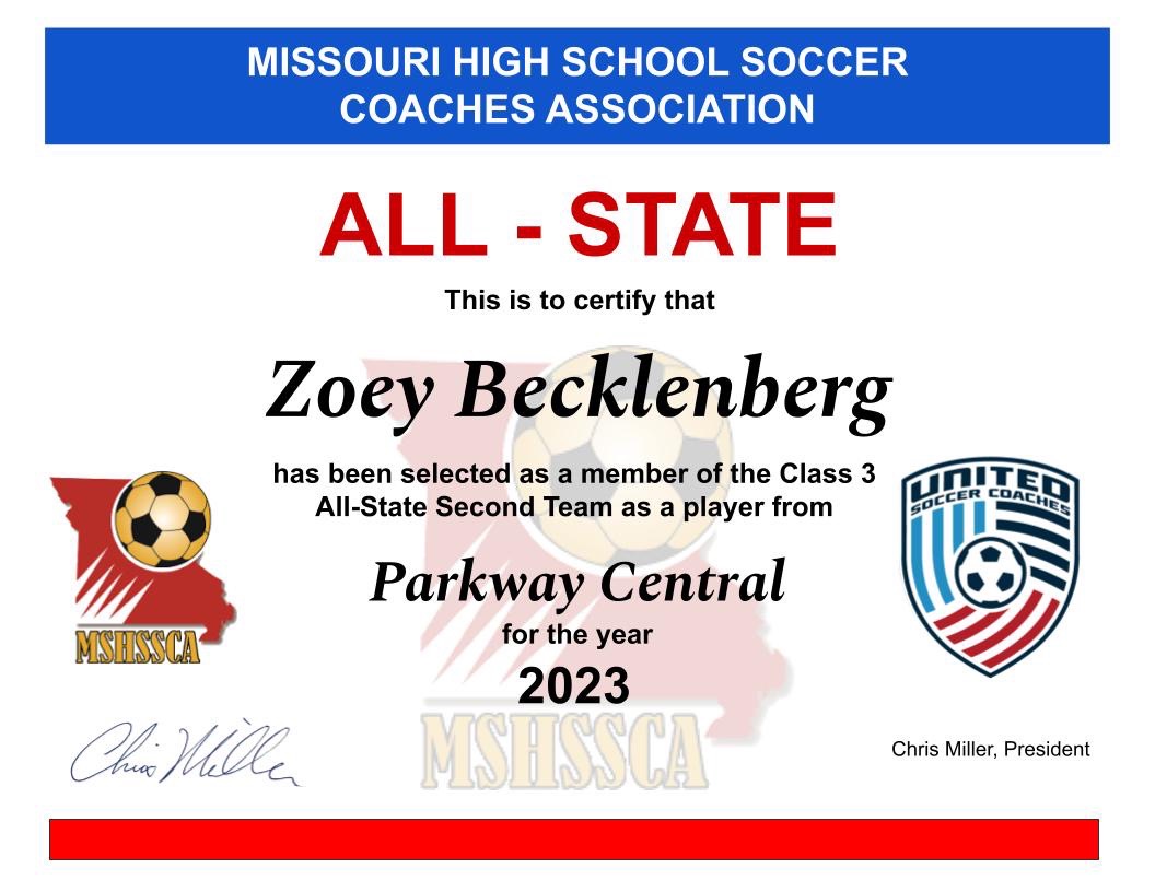 Congratulations Zoey Becklenberg for earning All-State Second Team Honors!