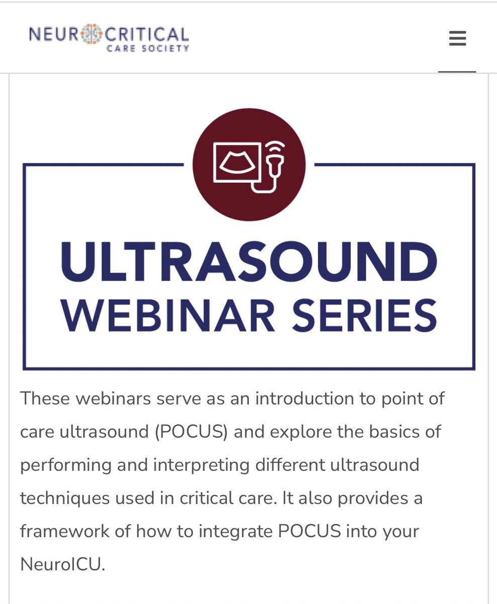Wondering what’s new w’ <a href="/neurocritical/">Neurocritical Care Society</a> #POCUS  webinars?🤷🏻‍♀️

#NeuroICU #ultrasound webinar 2.0 launching soon. 🚀

<a href="/judyhtchang/">Judy Ch'ang</a> @sigman_md #kellyrath have another year of #MedEd built on webinar 1.0 

Recorded  webinars1.0 avlb free to NCS members thru NCSOnDemand
