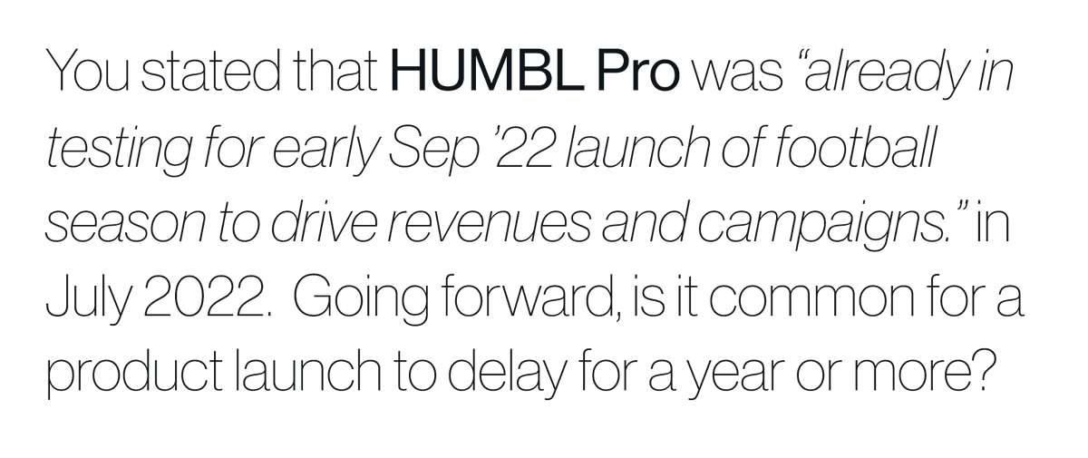 perry314181's tweet photo. $HMBL @humblceo Here are some questions from common shareholders. Hopefully, you can answer some of these in the follow-up Q&amp;A session. There are obviously more questions, but some are related to lawsuits and then some involved sharing insider information. Alright, thanks. https://t.co/bCcwWZpuT1