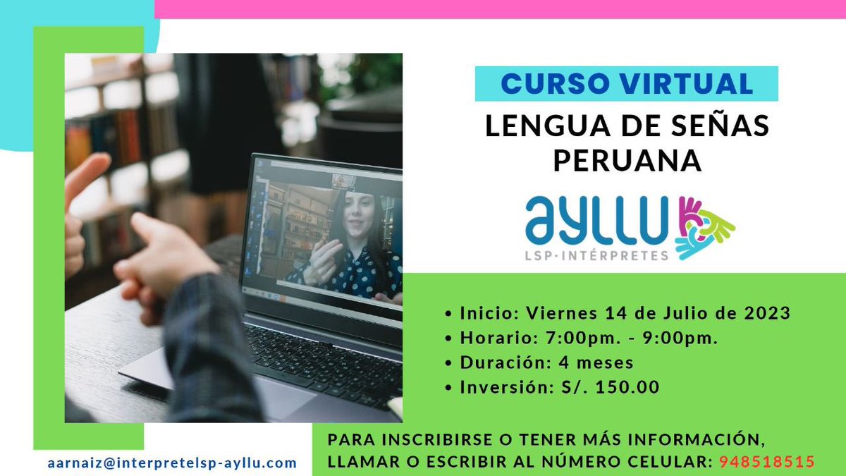 AYLLU_LSP's tweet photo. Próximo inicio de clases de LSP 😊🙌🏽 
Más informes al 948518515 https://t.co/0AxtJQW4GQ