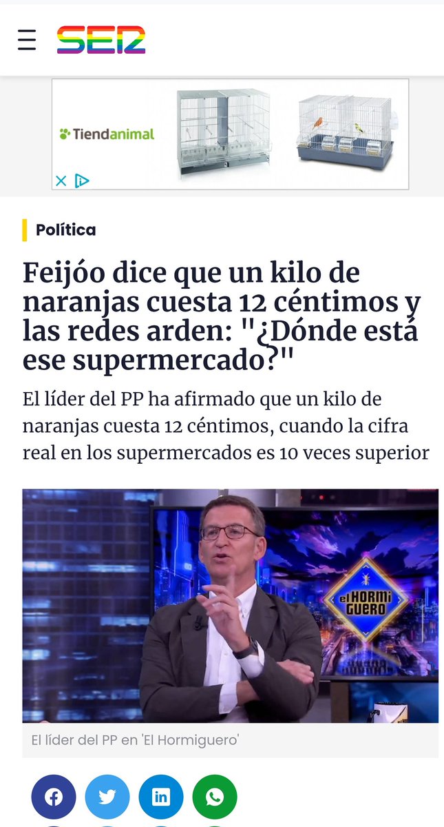 Claro claro....ese es el precio que Roig  paga a los naranjeros... luego el las vende  en el Mercadona a 4 euros..y el habrá oído campanas y no sabe dónde..este hombre no puede llevar un gobierno...si prácticamente no puede llevarse a si mismo..