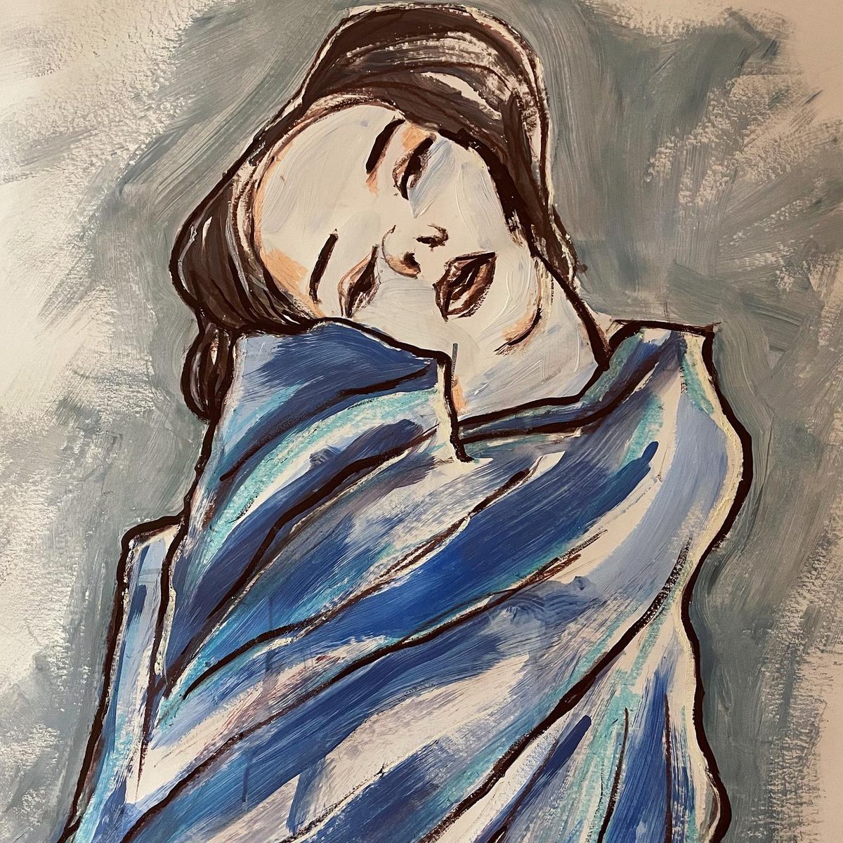 sandyklep's tweet image. Finishing off a Klimt. Taking a pencil drawing and using that as a starting point to try a few things out… over 1m tall, acrylic on thick card #workinprogress #wip #trailanderror #acrylicpainting #contemporaryart