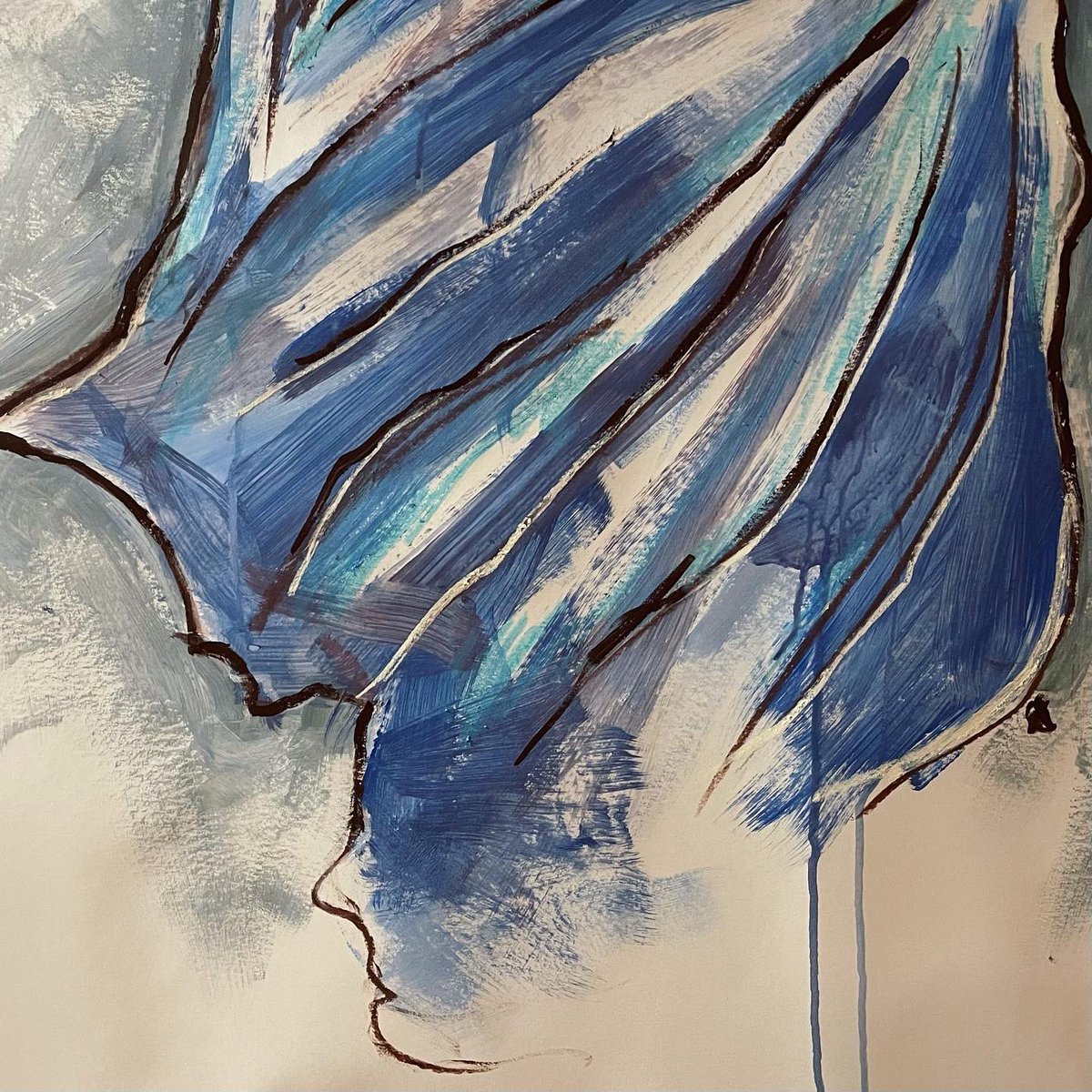 sandyklep's tweet image. Finishing off a Klimt. Taking a pencil drawing and using that as a starting point to try a few things out… over 1m tall, acrylic on thick card #workinprogress #wip #trailanderror #acrylicpainting #contemporaryart