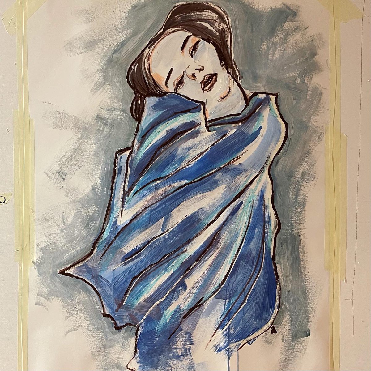 sandyklep's tweet image. Finishing off a Klimt. Taking a pencil drawing and using that as a starting point to try a few things out… over 1m tall, acrylic on thick card #workinprogress #wip #trailanderror #acrylicpainting #contemporaryart