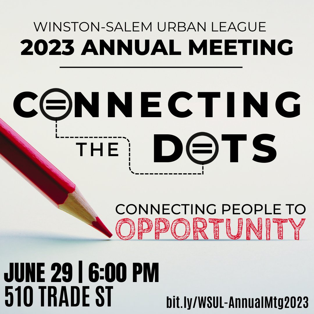 🗣️ Join us TOMORROW (June 29) from 6-8pm as we #ConnectTheDots, catch up, and talk about the upcoming year for the Winston-Salem Urban League. 

🔗 RSVP now at bit.ly/WSUL-AnnualMtg…