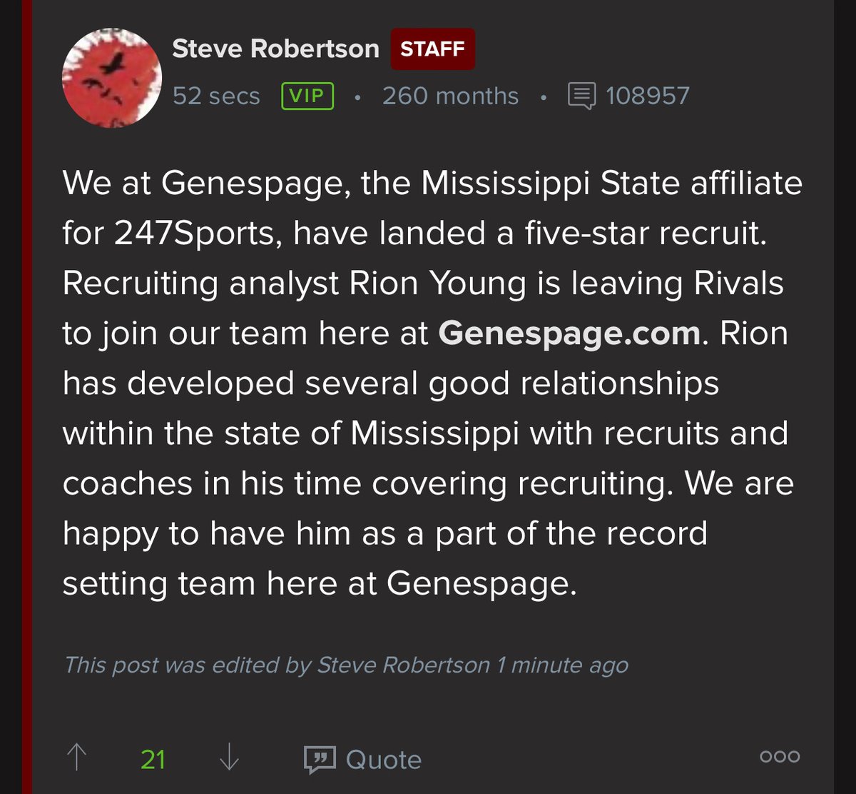 MacCorleone74's tweet image. I will be joining the team at Gene's Page via mississippistate.247sports.com
I'm very excited to be a part of this team. I promise to do my best to help keep yall informed on the latest news dealing with Mississippi State Football/basketball recruiting! #HailState