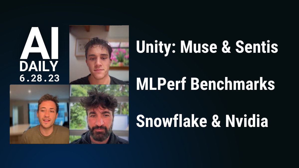 🎙️Today on AI Daily:

1️⃣ @unity's Muse & Sentis
2️⃣ MLPerf Benchmark & @nvidia H100 GPUs
3️⃣ @nvidia & Snowflake Partnership

Listen/Watch⬇️