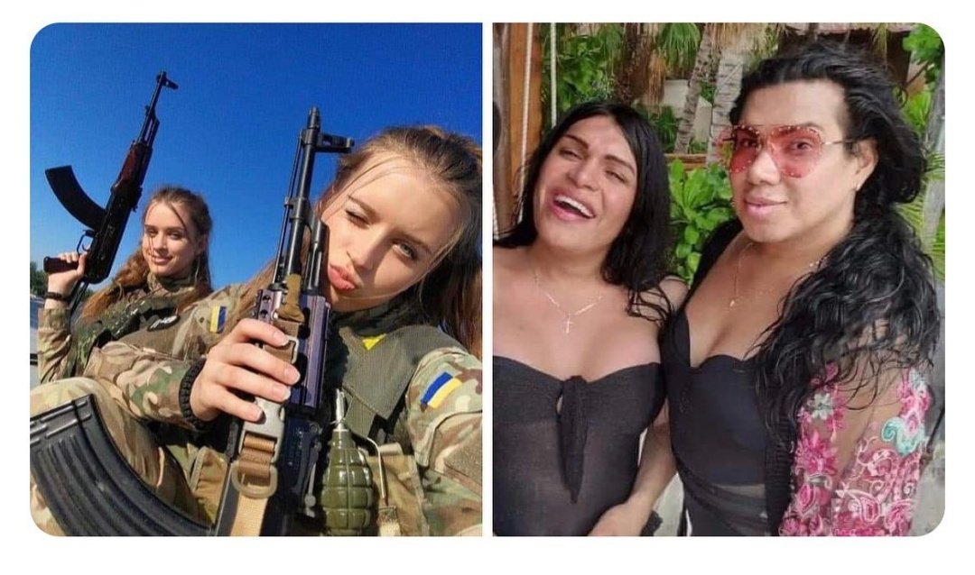 Mujeres con rifle:
En Ucrania 🇺🇦 // En México 🇲🇽