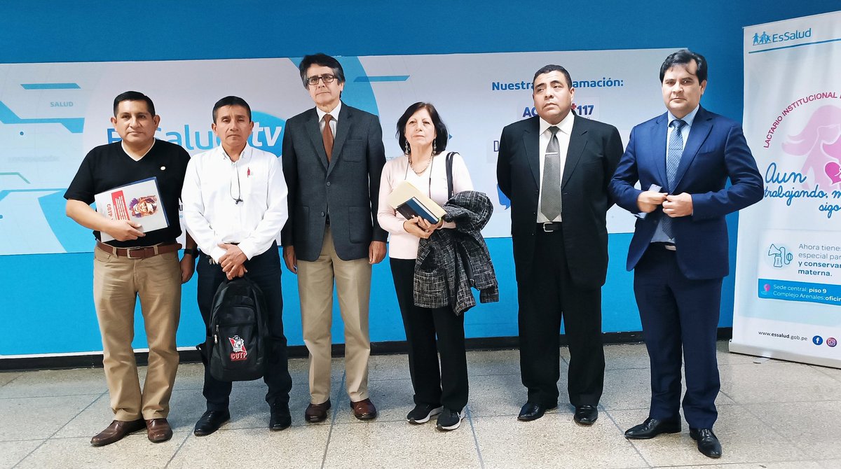 Dirigentes del FNT de Esvicsac, el Sec Gral Adj <a href="/cgt_peru/">CGTP PERU</a>,<a href="/GustavoMinayaG/">Gustavo Minaya</a> y altos funcionarios de la <a href="/Defensoria_Peru/">Defensoría del Pueblo</a> se reunieron con representantes de la Presidencia Ejecutiva de <a href="/EsSaludPeru/">EsSalud Perú</a> para tratar sobre la crisis que afecta los #DerechosFundamentales de los trabajadores.