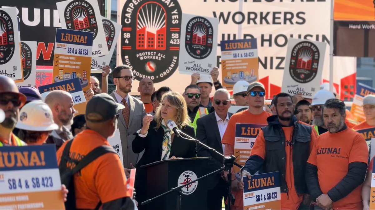 Assembly Speaker Anthony Rendon, Assembly Speaker-Elect Robert Rivas, Senator Scott Wiener and Assembly Member Buffy Wicks joined the Carpenters, Laborers and the Operating Engineers Unions to help pass #SB423 and #SB4 on the Assembly Housing Committee today. #JobsWagesBenefits