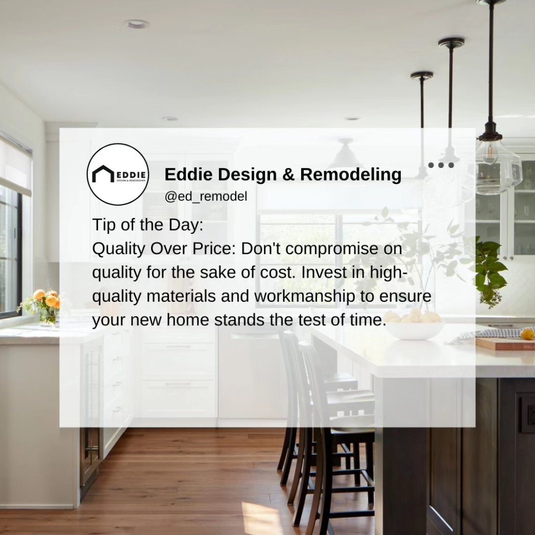 edrdesignbuild's tweet image. 🏠💡Tip of the Day:
 💎🔨🏡 Superiority Beyond Cost: Refrain from sacrificing excellence to chase a bargain. Pour resources into top-tier materials and craftsmanship to guarantee that your newly built abode weathers the passage of time.
#homeaddition #roomaddition #newhome