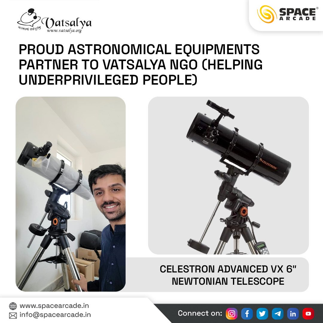 spacearcadeind's tweet image. ✨ We are thrilled to announce that @spacearcadeind is proud to be the Astronomical Equipments Partner of @vatsalyajaipur an NGO, working tirelessly to uplift underprivileged communities 🌟 #AstronomyForAll #ScienceForEveryone #MakingADifference #NGO #Proud
