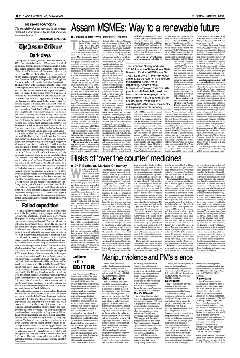 In the week of global MSME day, <a href="/wriIndia/">WRI India</a>'s Abhishek Bhardwaj and <a href="/rishikeshmshr23/">Rishikesh Mishra</a> write for <a href="/assamtribuneoff/">The Assam Tribune</a> on how Assam's MSMEs can help carve a viable path towards renewable energy in the state.

#RE #MSMEday #MSMEWeek #Decarbonisation