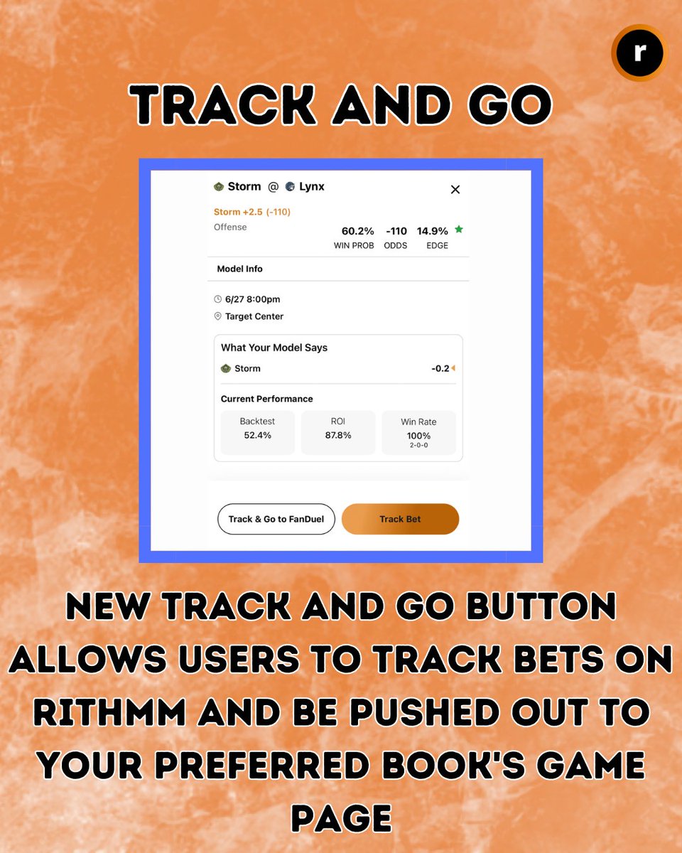 rithmm_ai's tweet photo. We're excited to announce new features to the Rithmm app 🔥
Download today to make WNBA models and track your bets
#rithmm #sportsbetting #bettracking https://t.co/tv63FmSbfQ
