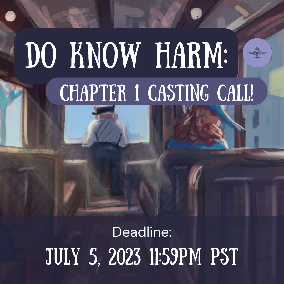 innominevstudio's tweet photo. DO KNOW HARM: CHAPTER 1 CASTING CALL 
[Deadline: July 5, 2023, 11:59 PST] 

Looking for voice actors for characters in a visual novel about combat medics in the midst of a world war! 

Read more here: https://t.co/BLFZ0i6HKA

#DoKnowHarm #visualnovel #castingcall #voiceactors https://t.co/J78D7qYgqP