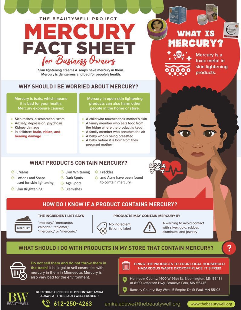 Mercury from the skin-lightening products can contaminate public water systems due to ways people practice and the lack of safely disposing these products. Learn about our education materials on mercury exposure from skinlightening products. thebeautywell.org/wp-content/upl…