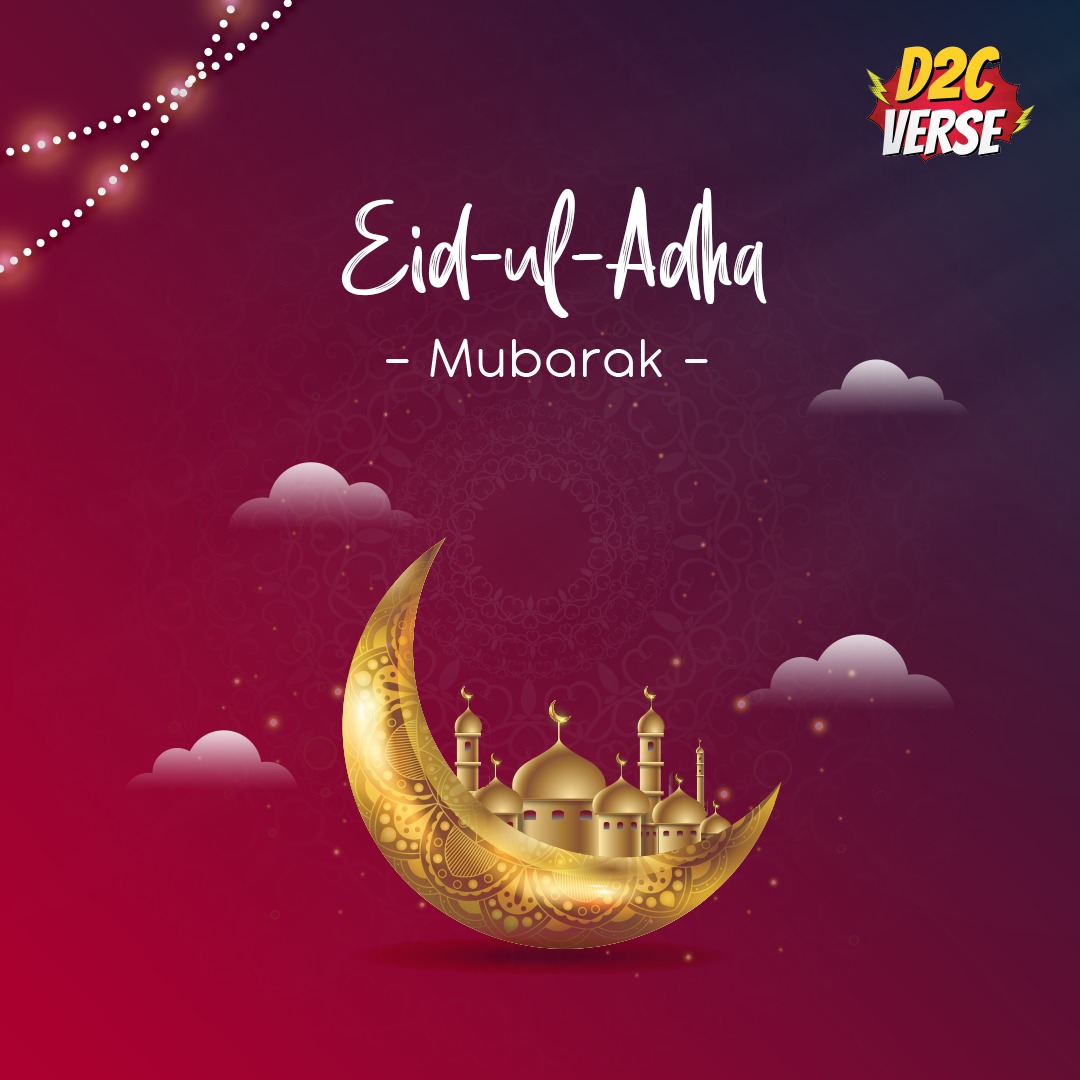 D2cVerse's tweet photo. A time to share, care, and spread happiness. May your day be filled with beautiful moments and cherished memories. Eid-ul-Adha Mubarak from Team D2Cverse.

#eiduladha2023 #d2cverse https://t.co/36r7bHVsq2