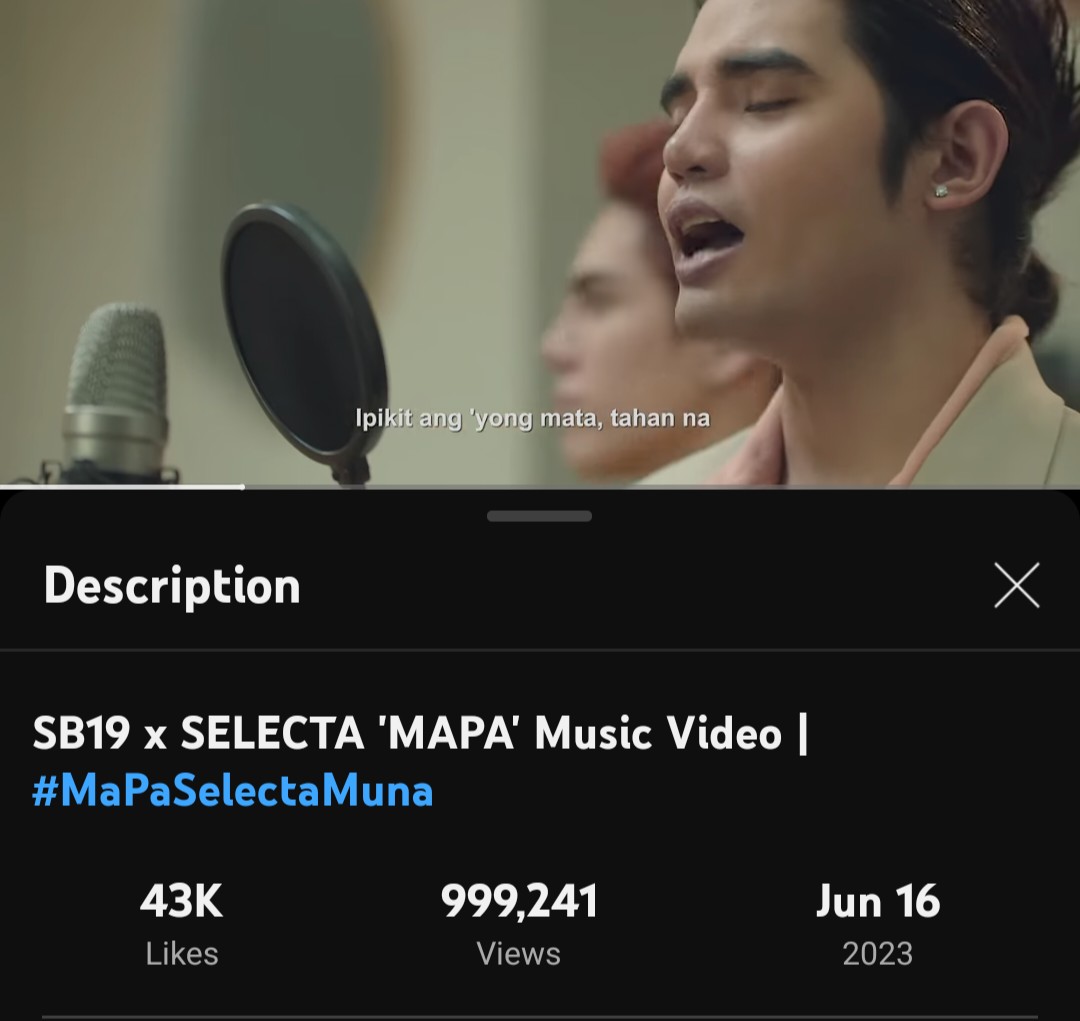 Almost 1M views na!

SB19 xSelecta MAPA music video
@SelectaPH @SB19Official 
#SB19 #MaPaSelectaMuna