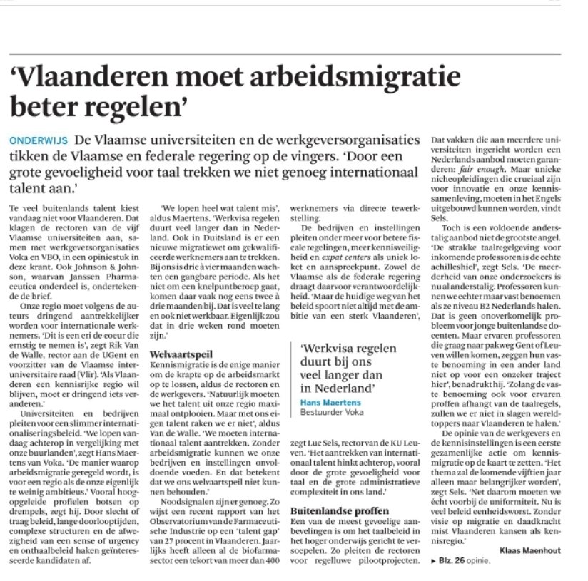 Voka - KvK Limburg (@voka_limburg) on Twitter photo Teveel regeltjes beknotten het aantrekken van internationaal talent in Vlaanderen en Limburg
Opinie in <a href="/destandaard/">De Standaard</a> door <a href="/vokavzw/">Voka - Vlaams netwerk van ondernemingen</a> <a href="/VBOFEB/">VBO FEB</a> <a href="/uhasselt/">Universiteit Hasselt</a> <a href="/KU_Leuven/">KU Leuven</a> <a href="/ugent/">UGent</a> <a href="/UAntwerpen/">UAntwerpen</a> <a href="/VUBrussel/">VUB</a> J&J VLIR Teveel regeltjes beknotten het aantrekken van internationaal talent in Vlaanderen en Limburg
Opinie in <a href="/destandaard/">De Standaard</a> door <a href="/vokavzw/">Voka - Vlaams netwerk van ondernemingen</a> <a href="/VBOFEB/">VBO FEB</a> <a href="/uhasselt/">Universiteit Hasselt</a> <a href="/KU_Leuven/">KU Leuven</a> <a href="/ugent/">UGent</a> <a href="/UAntwerpen/">UAntwerpen</a> <a href="/VUBrussel/">VUB</a> J&J VLIR