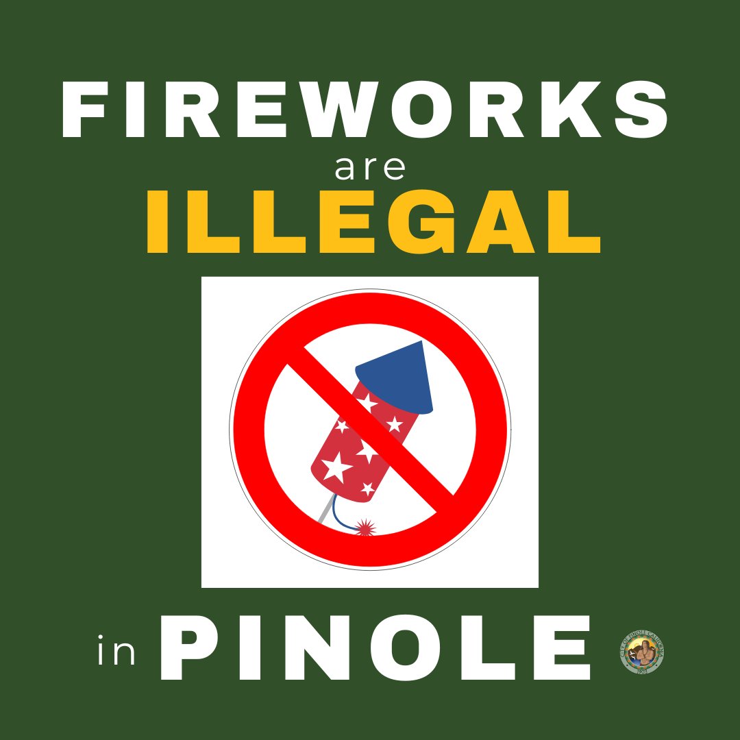 CityofPinole's tweet image. We would like to remind residents and visitors that fireworks are illegal in the City of Pinole. We wish you all a safe and happy Independence Day holiday celebration!
#nofireworksallowed #municode #illegalfireworks #besafe #cityofpinole