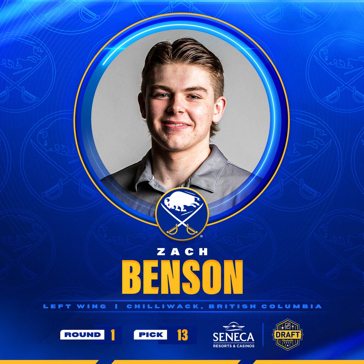 Welcome to Buffalo, Zach‼️

We have selected Zach Benson with the 13th overall pick of the 2023 #NHLDraft.

#LetsGoBuffalo | <a href="/SenecaBuffalo/">Seneca Buffalo Creek Casino</a>