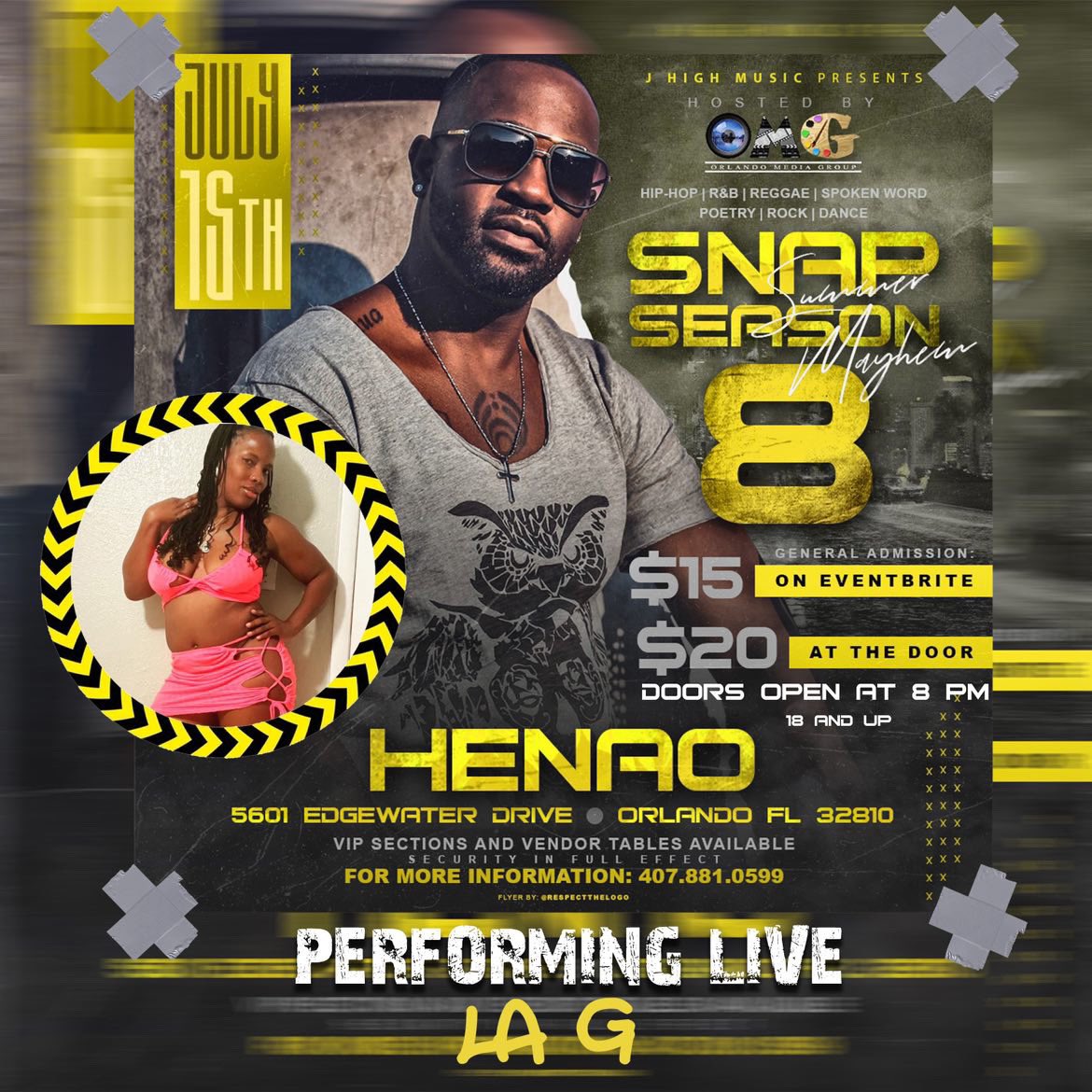 1LA_G's tweet photo. La G, Mz GOOD P๐ปSSY, back on stage July 15 in Orlando. All info on flyerโฆ.Itโs #SnapSeason again ๐ฅ๐ฅ๐ฅ๐ฅ #OTE #HoodNSexy #PutItUp #DGAFโฆ..Salute @jhighmusic https://t.co/j3IWF8WxNK