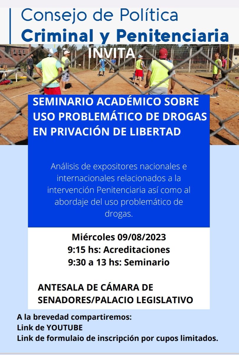 ConsejoPCP's tweet photo. El Consejo de Politica Criminal y Penitenciaria invita al Seminario Académico sobre el Uso de Drogas en Privación de Libertad
✍️Próximamente enlace de inscripción por cupos limitados https://t.co/hymmHallb7