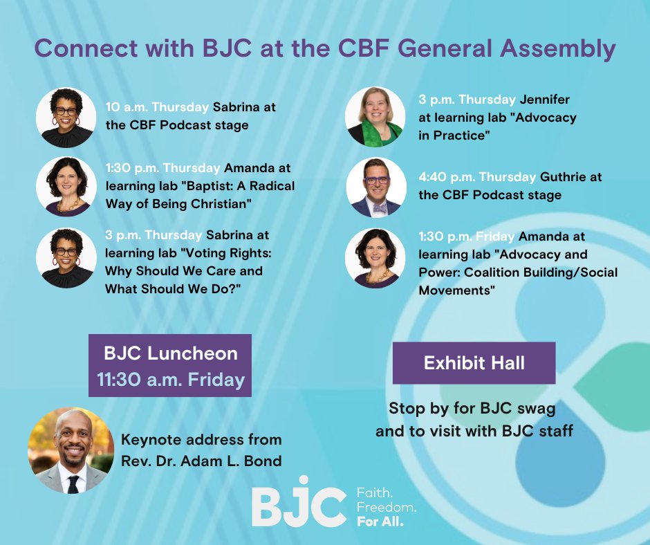 BJContheHill's tweet image. Looking to connect with us at the @cbfinfo General Assembly? Find us in workshops and on the CBF  podcast stage this week! #CBFassembly