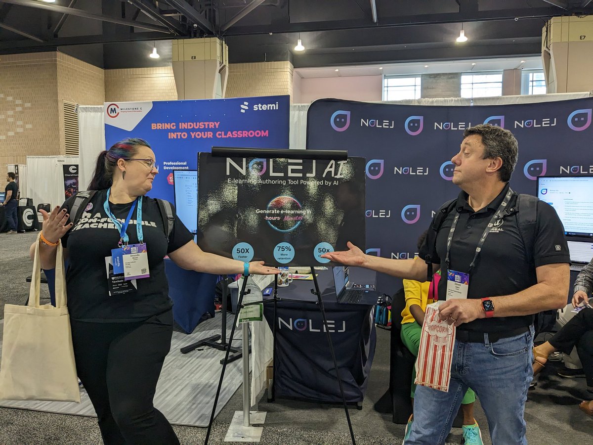 MlleNadjie's tweet image. It was great hanging out with passionate, like-minded peeps at #ISTELive23 . 

Like these good friends @mr_isaacs &amp;amp; @ItsAmandaMacias  hanging out with us at the @nolej_app AI booth. ❤️😍❤️

#edtech #ISTELive #teacher #education #ai