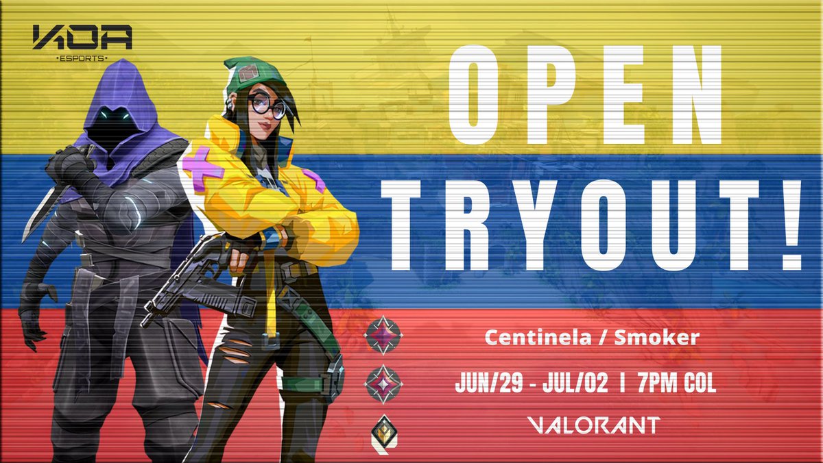 🚨 Volvemos a realizar Tryout 🚨

Tryout para Players F/A Roster Colombiano de #VALORANT 

⭐️Rango mínimo: Inmortal 2 
⭐️Roles: Centinela / Smoker
⭐️Con disponibilidad para eventos presenciales

<a href="/BusquedaEsports/">Búsqueda Esports</a>

Llena el formulario 👇
forms.gle/1gYJTdsefQZxSe…