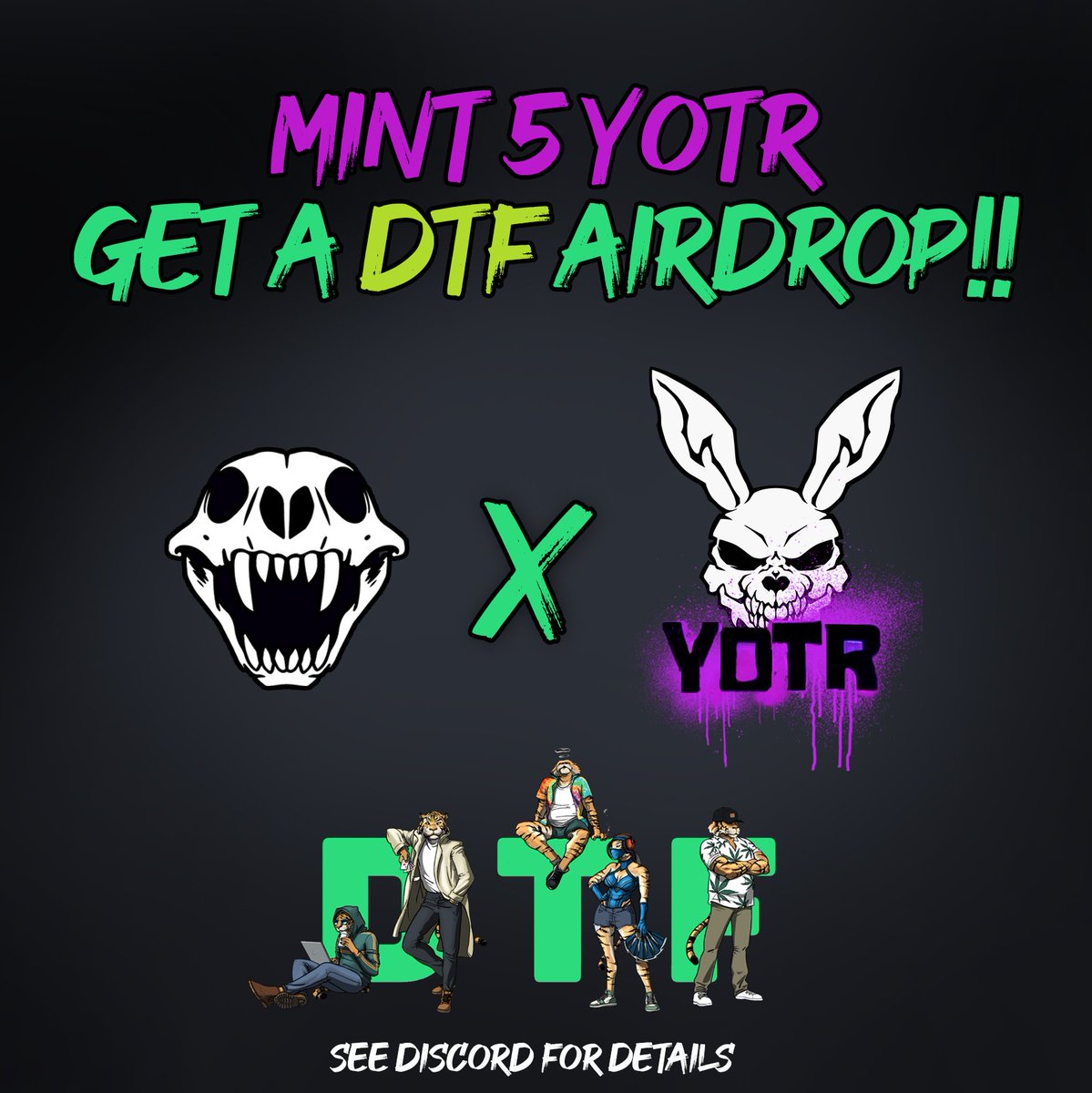 You've now got even more reasons to mint YOTR...anyone minting 5 between #2000-#2500 will be getting an airdrop from our good friends <a href="/nftbangla/">NFT Bangla | Bengal Tigers</a> upcoming mint...that's 100 FREE NFTs added to the mix!! Big shoutout to them for their support! 👀 👀
yotr-mint.knucklebunnydeathsquad.com

This is