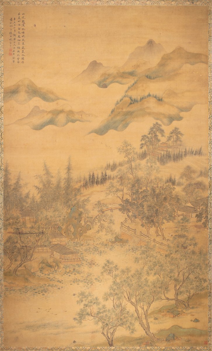 ClarsAuction's tweet photo. Hua Yan (1682-1756) - Landscape, ink and color on silk, inscribed, signed and with three seals. Provenance: Private collection, Fox Chapel, PA.  Sold for $63,000

#HuaYan #caligraphy #landscapepainting #qingdynasty #asianart #asianworksofart #auctions #fabfind #auctionfind https://t.co/KRjfjv2zfI