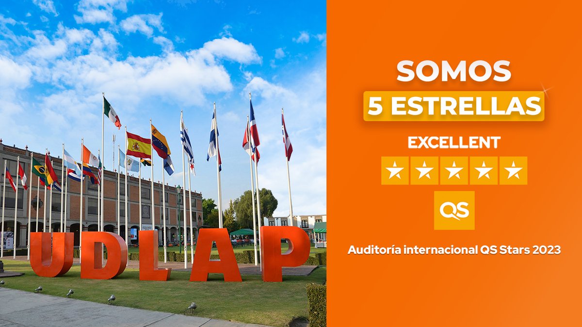 La #UDLAP reafirma su calidad de 5 estrellas global, de acuerdo a la auditoría 2023 de la clasificadora internacional QS Stars; y en las categorías: docencia, oportunidades de empleo, internacionalización, desarrollo académico, instalaciones, arte y cultura e inclusión.