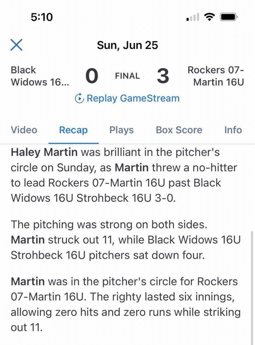 haley_martin02's tweet photo. Had a great weekend in St.Louis, and were 16U Tournament Champs of the 6th Annual Recruit Revolution Softball Showcase! We ended up going 5-2 on the weekend. I pitched 20 innings overall this weekend finishing with 31 strikeouts and 2 walks. https://t.co/4rVbtRj3SZ