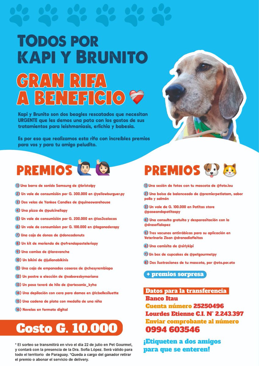 Tenemos hermosos premios para los peluditos y para los humanos!! Porfa rt para poder costear sus tratamientos 🥺💖