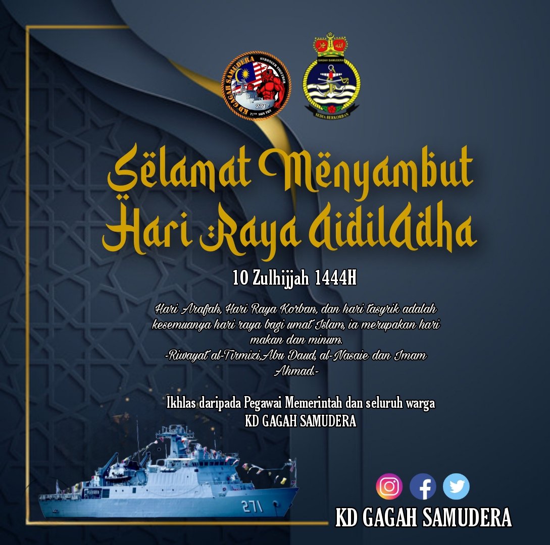 10 Zulhijjah 1444H - Selamat Menyambut Hari Raya AidilAdha bagi semua umat islam. 

' Hari Arafah, Hari Raya Korban, dan hari tasyrik adalah kesemuanya hari raya bagi umat Islam, ia merupakan hari makan dan minum.'   -Riwayat al-Tirmizi,Abu Daud, al-Nasaie dan Imam Ahmad