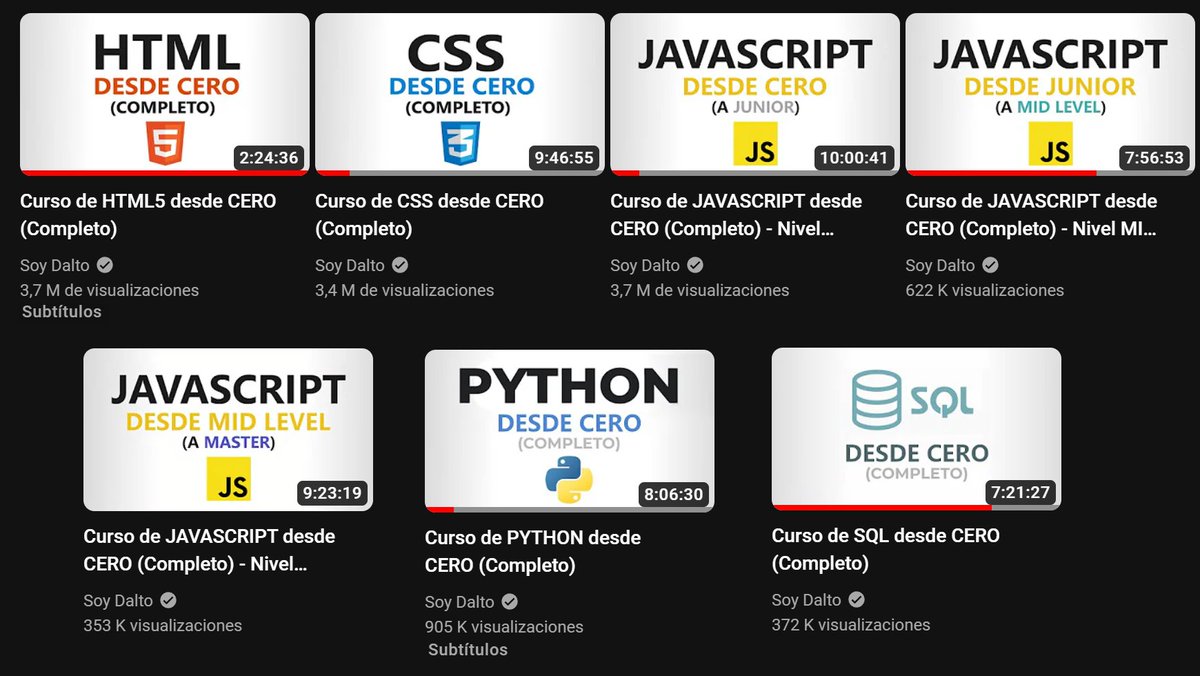 Me rompí el orto haciendo estos cursos, el temario, los guiones, las horas de grabación y edición. MESES me toma hacer cada curso y ni les cuento chequear la data.

Ahí estan para que los disfruten, próximamente: POO, GIT, React y Node (todo gratis), los quiero.