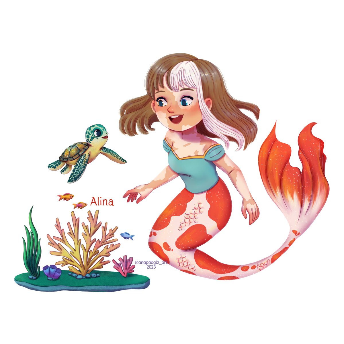 Alina✨🧡#MermaidVibes #IllustrationMagic #OceanAdventures  #KidLitArt #illustrationartists #fantasy #bookillustration #vitiligo